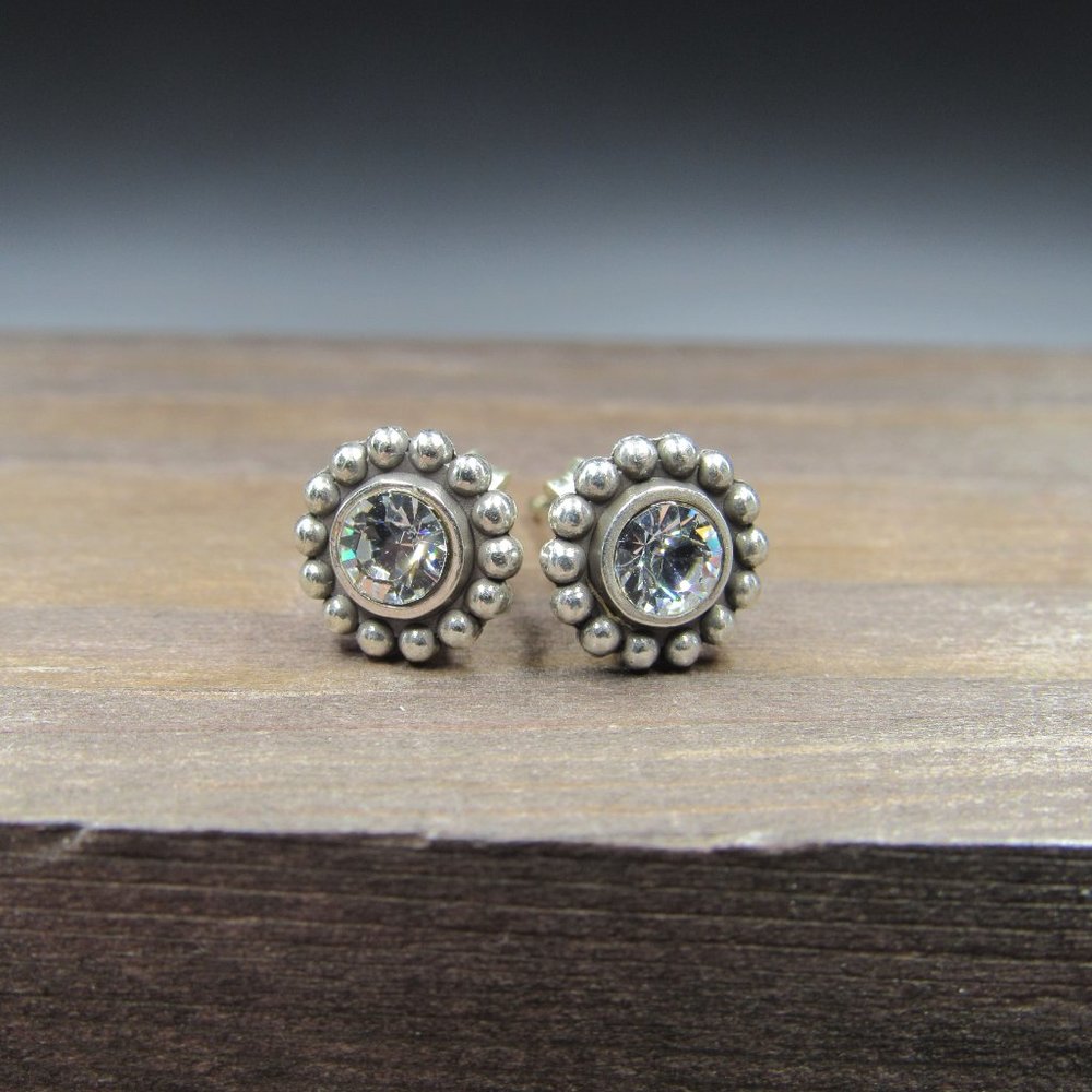 Sterling Clear Crystal Pattern Stud Earrings - image 3
